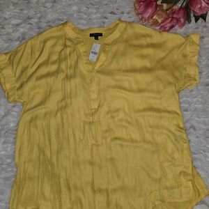 Lane Bryant Multicolored Short Sleeve Blouse with Mandarin Collar